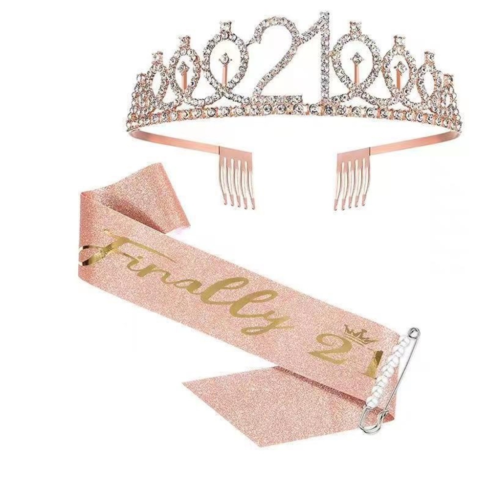 Finally 21st, Birthday Tiara and Glitter Sash, Rhinestone Tiara Crown for Girls